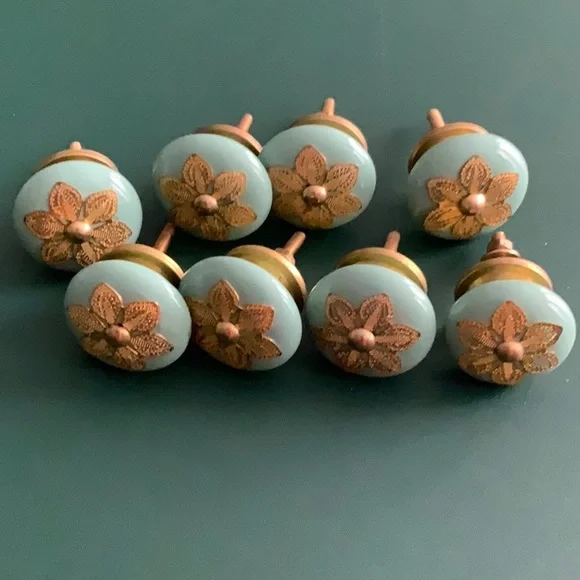 8 Vtg Porcelain Ceramic Victorian Style Drawer Flower Pull Knob Handles Lot - Picture 1 of 4